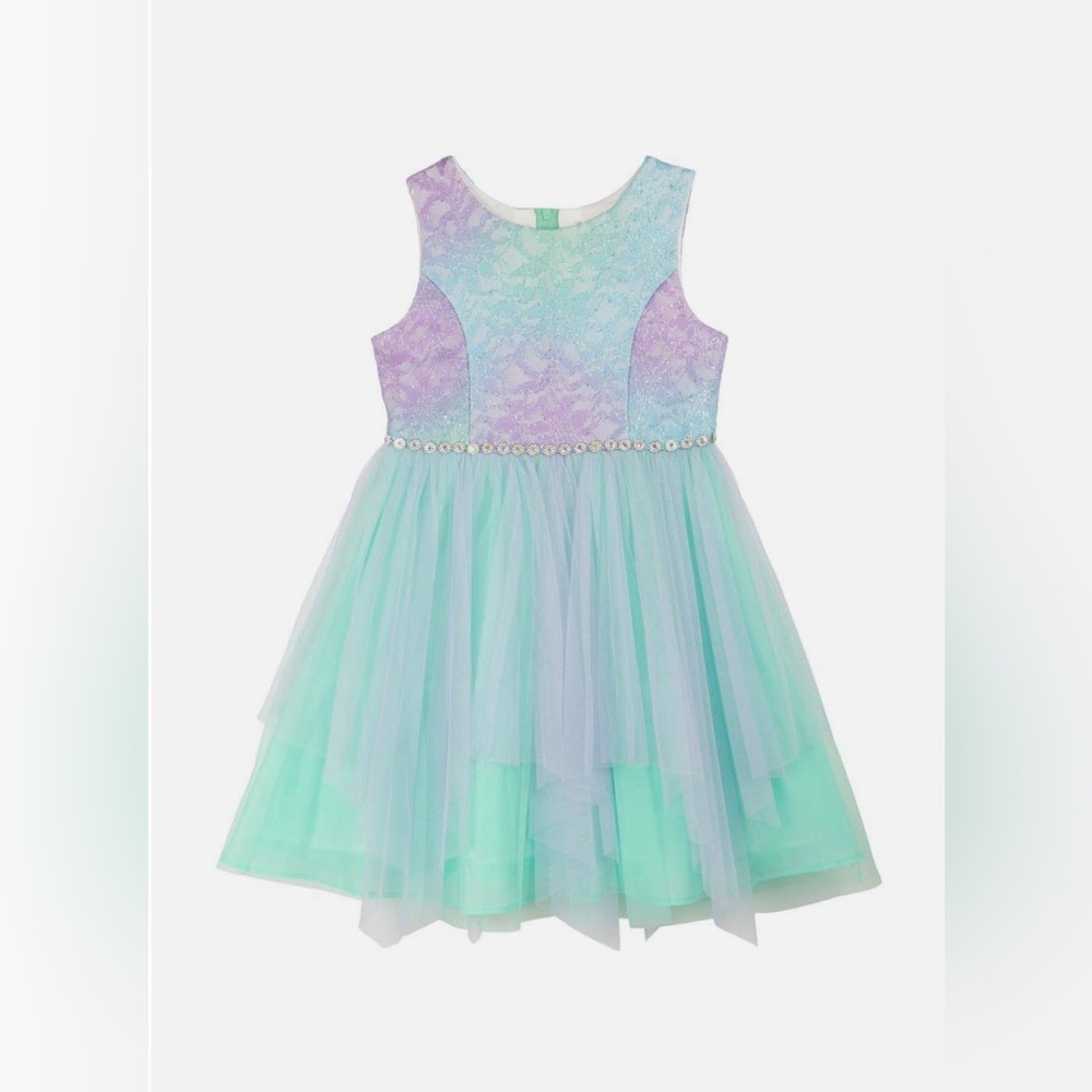 Rare Editions Girls Mesh Skirt to Metallic Lace Bodice
Dress, Lilac,